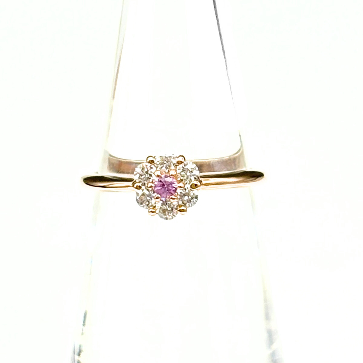 フラワーモチーフ デザインリング PG ピンクゴールド 指輪 メレダイヤ 花 11号 K18 ピンクサファイア ダイヤモンド レディース 【中古】