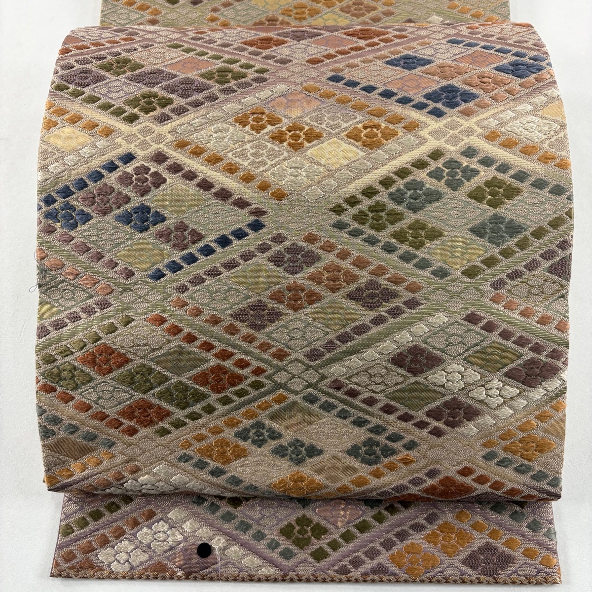 【在庫一掃】 袋帯 名品 山城機業店 花菱 箔 ベージュ 六通 正絹 【中古】