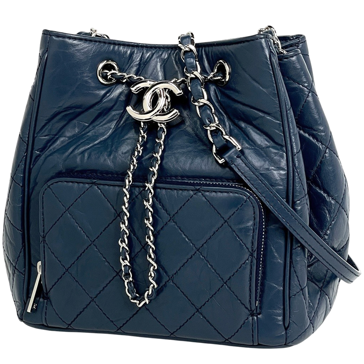 シャネル CHANEL ココマーク チェーン ショルダーバッグ マトラッセ 巾着型 ショルダーバッグ レザー ブルー レディース 【中古】