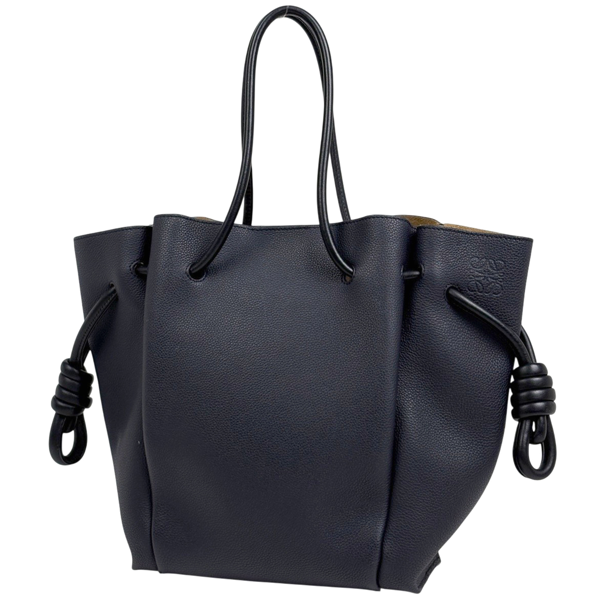 ロエベ LOEWE フラメンコ ノット スモール ハンドバッグ トートバッグ 巾着 アナグラム ハンドバッグ レザー ネイビー レディース 【中古】