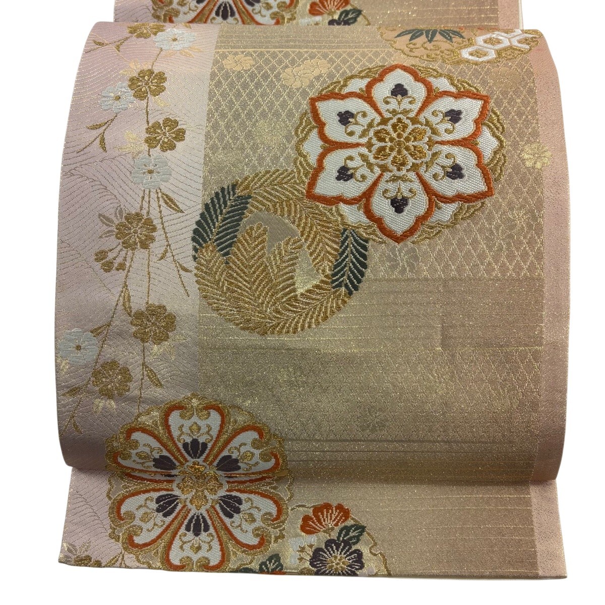 袋帯 秀品 華文 若松 金糸 箔 薄紫 六通 正絹 【中古】