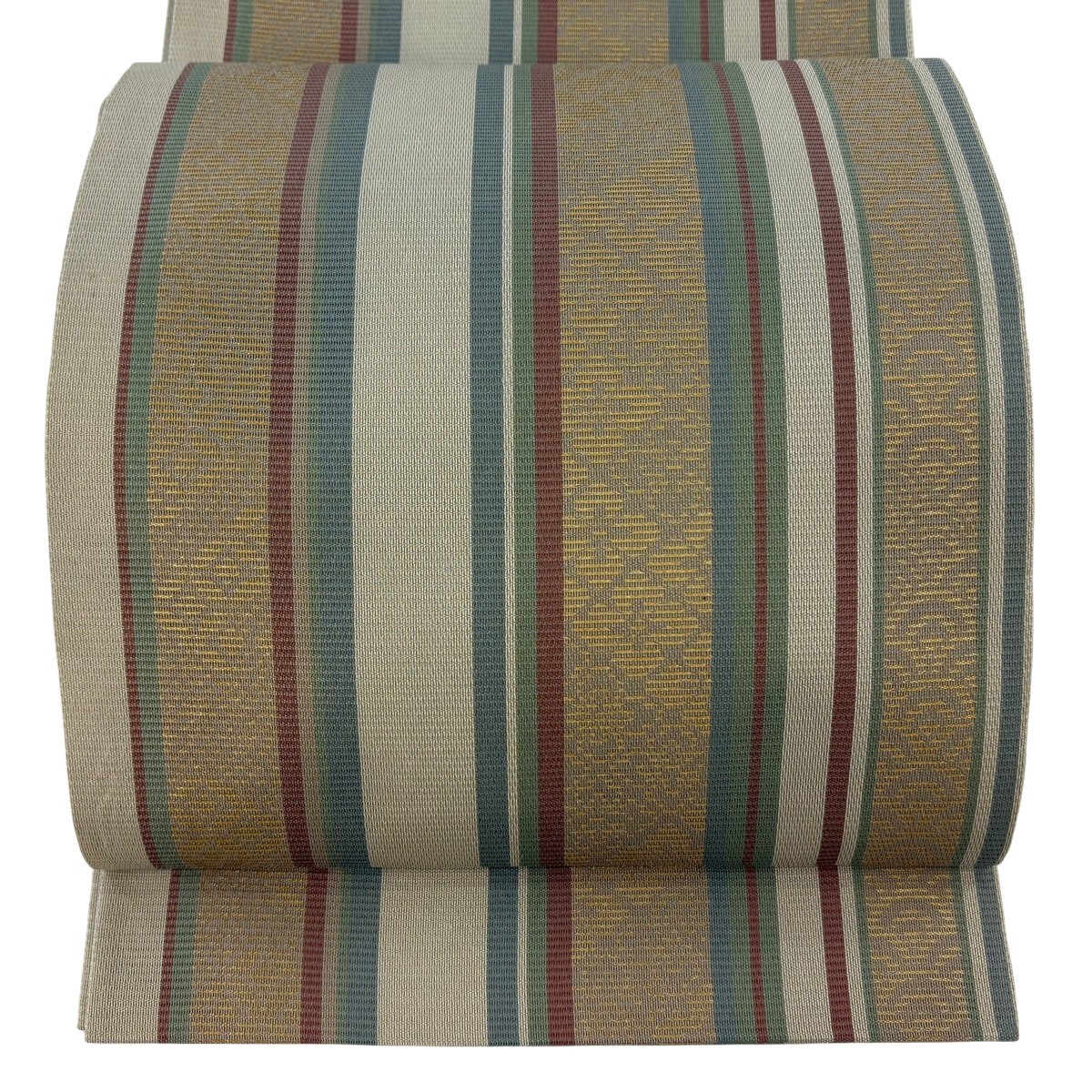 袋帯 秀品 縞 花菱 箔 灰茶 六通 正絹 【中古】