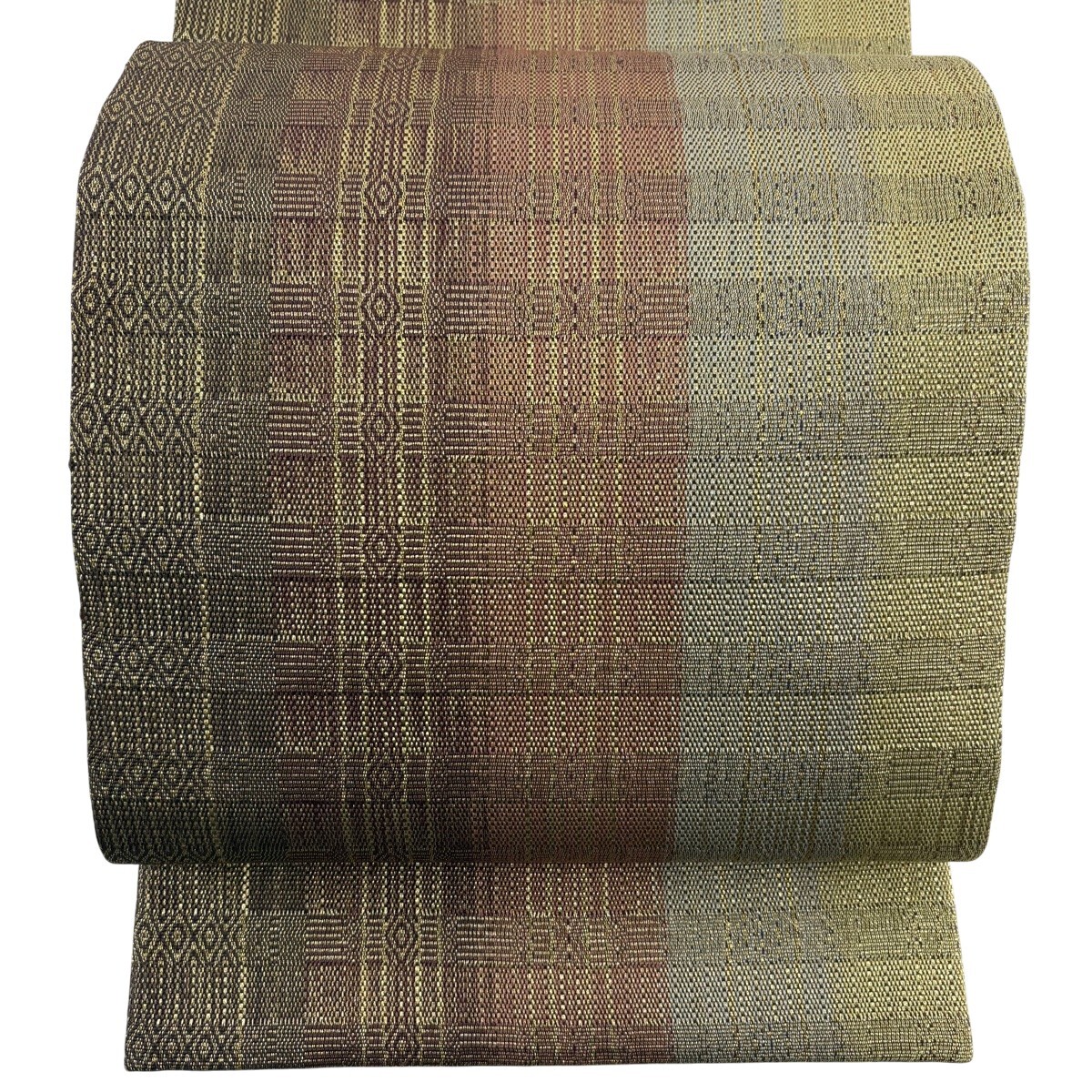 【美品】 袋帯 名品 縞 幾何学模様 金糸 金色 全通 正絹 【中古】
