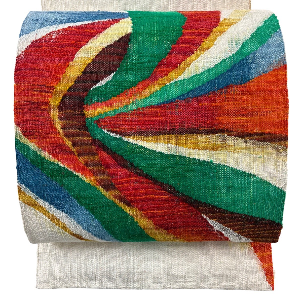 名古屋帯 秀品 紬地 幾何学 クリーム 正絹 【中古】