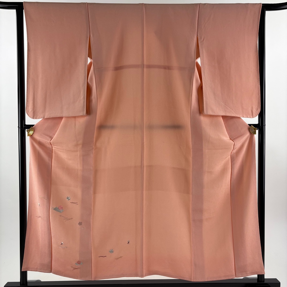 【在庫一掃】 付下げ 身丈154.5cm 裄丈63cm S 袷 花筏 吹き寄せ 金糸 刺繍 ピンク 正絹 秀品 【中古】