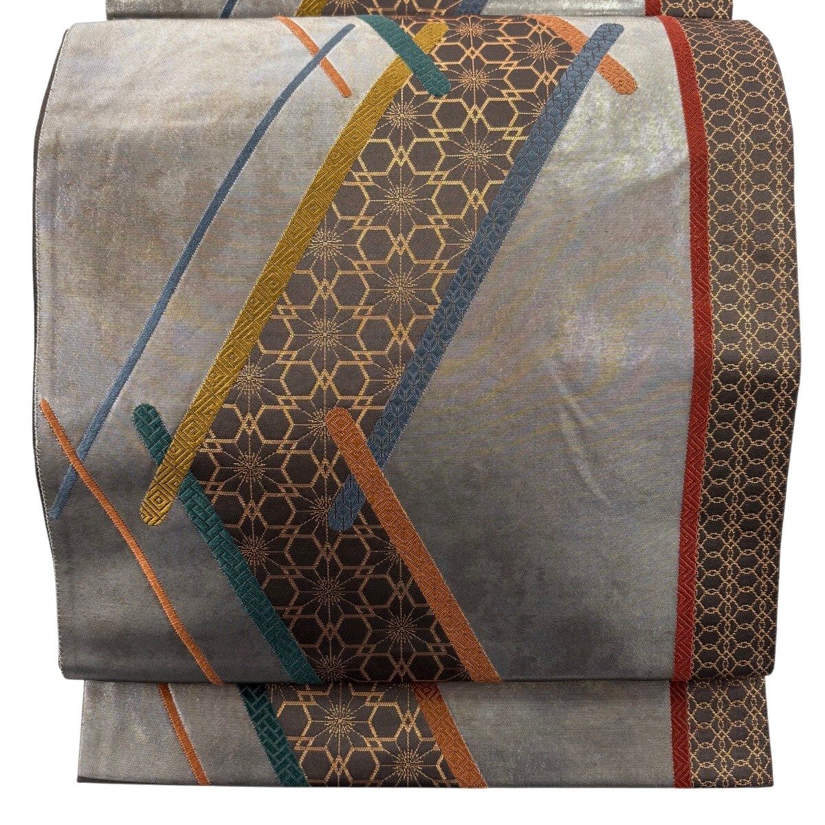 袋帯 秀品 桜 有職文様 箔 銀色 六通 正絹 【中古】