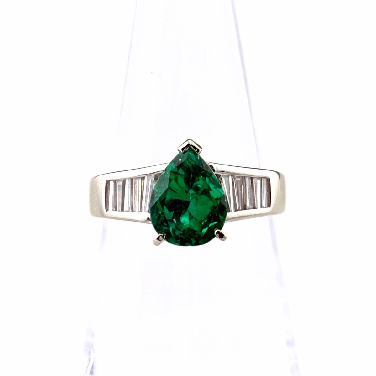 エメラルド デザインリング プラチナ メレダイヤ 指輪 リング 11号 Pt900 エメラルド ダイヤモンド レディース 【中古】