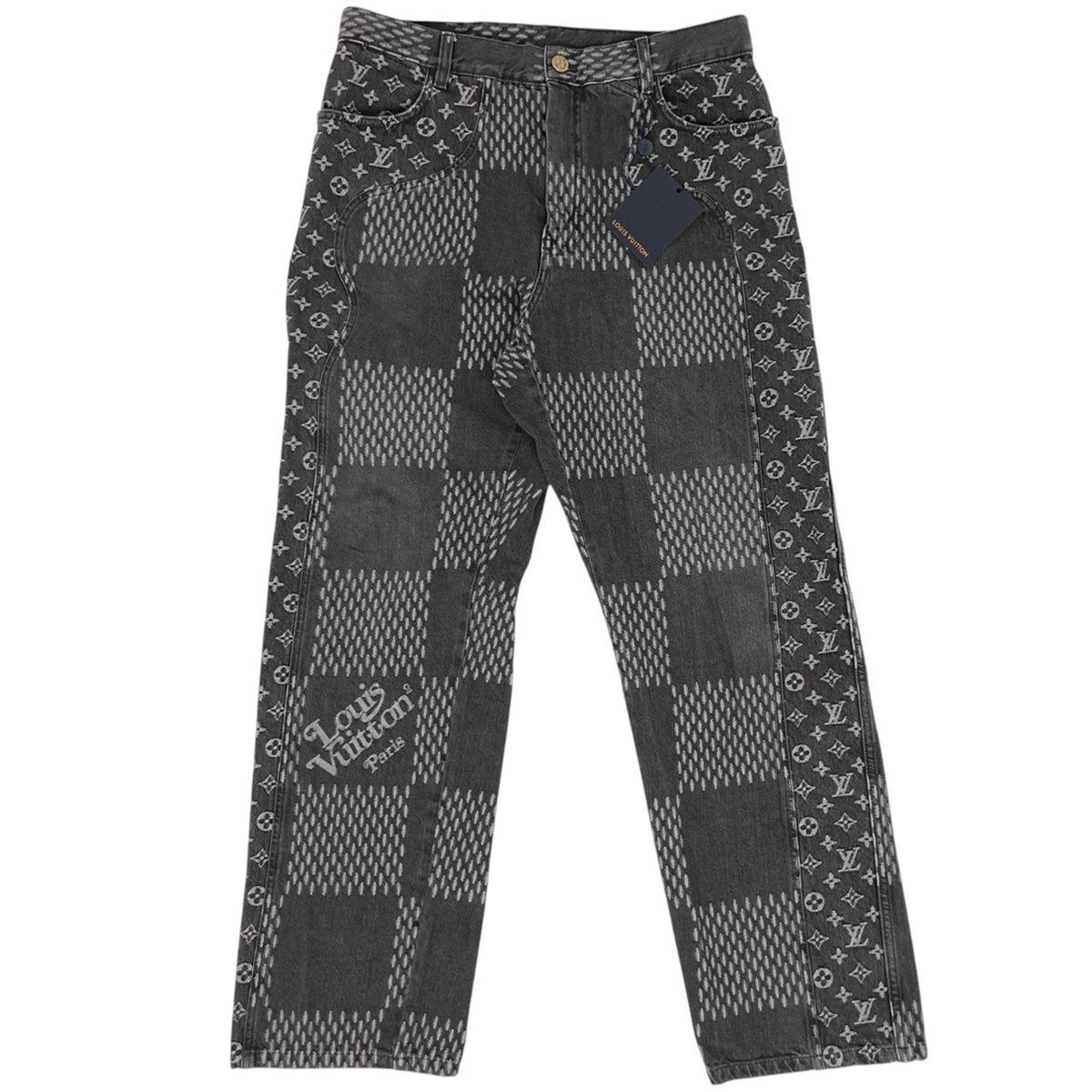 ルイ・ヴィトン Louis Vuitton モノグラムウェーブ ジャイアントダミエ デニムパンツ NIGO ボトムス デニムパンツ グレー メンズ 【中古】