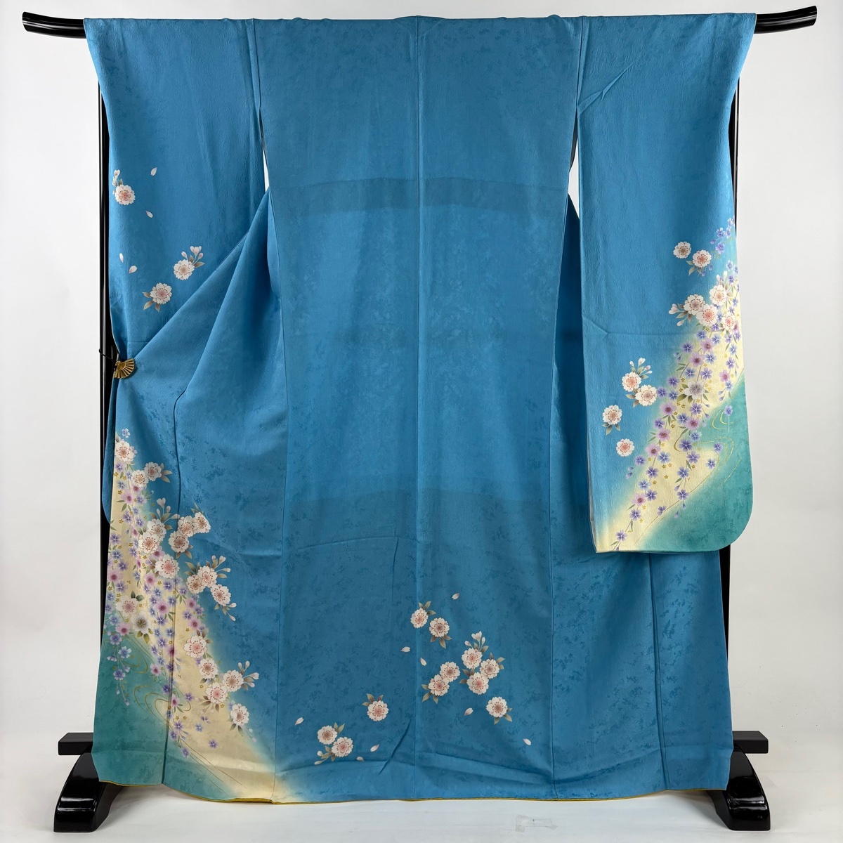 振袖 身丈169cm 裄丈69.5cm L 袷 桜 金彩 ぼかし 水色 正絹 名品 【中古】