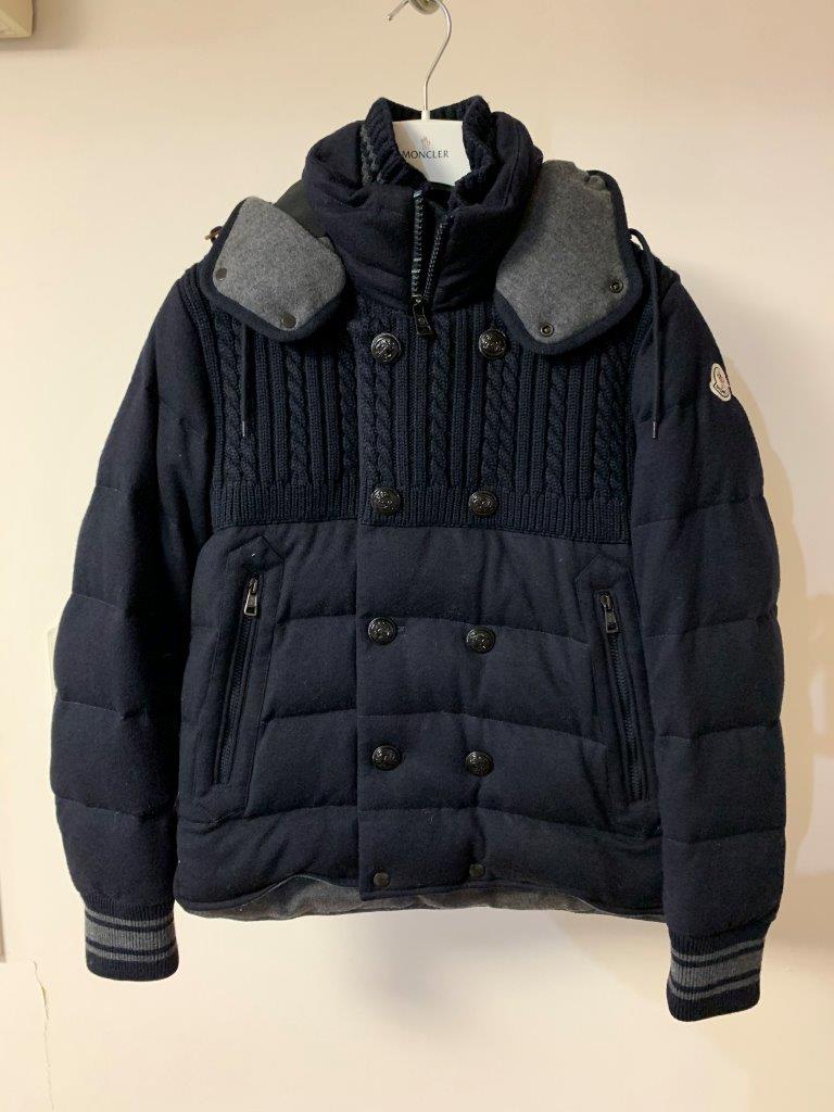 モンクレール 幻の逸品 ケーブル編みニット×ウールの傑作 Pコート型 ダウン ブルゾン ジャケット ナポレオン 0 定価35万円 100%正規美品