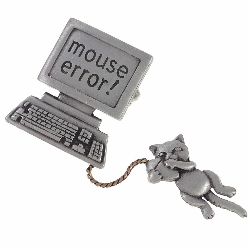 A6735◆【JJ】◆ mouse error! * パソコンのマウスにぶら下がるネコ ◆ ピューター製 ◆ ヴィンテージブローチ ◆