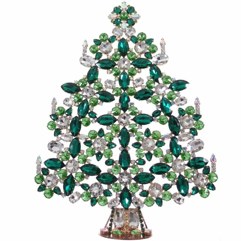 C2890◆【(LILIEN)】◆ 最大級 * 新品 緑 クリスマスツリーの置物 * 高さ約34.0㎝ ◆ チェコ産 ガラスラインストーン ◆ ハンドメイド◆
