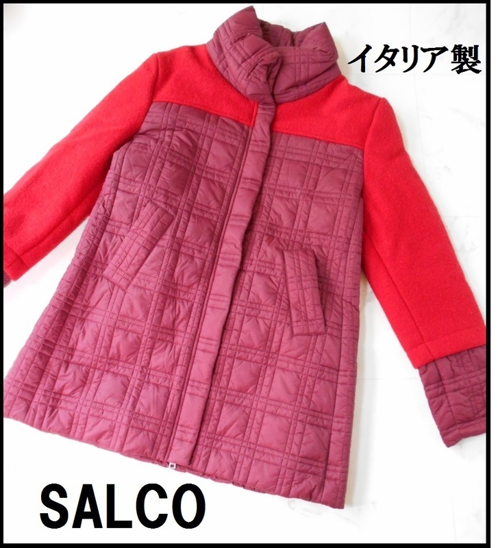 75%OFF★新品★定価12万イタリア製コート サルコ キルティング バイカラー ダウンコート風 SALCO★リバーシブル 中綿 レッド