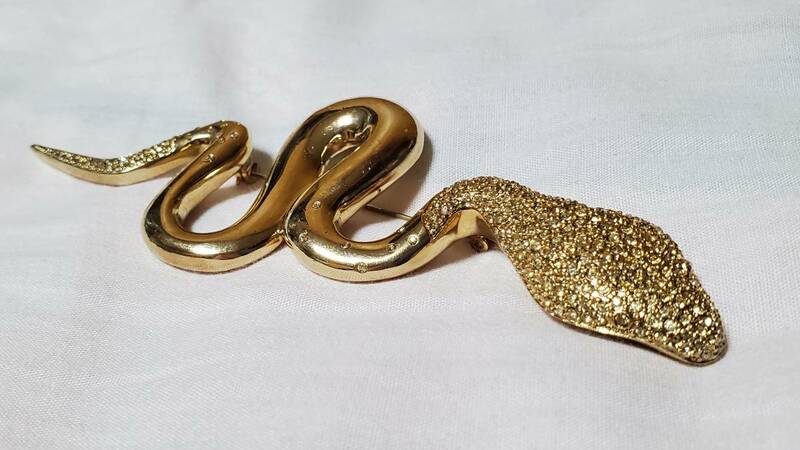 正規美 限定 ディオールDior ラグジュアリー スネークブローチ ゴールド×パヴェストーン 蛇 12 XLラージアニマル ネックレスペンダント〇