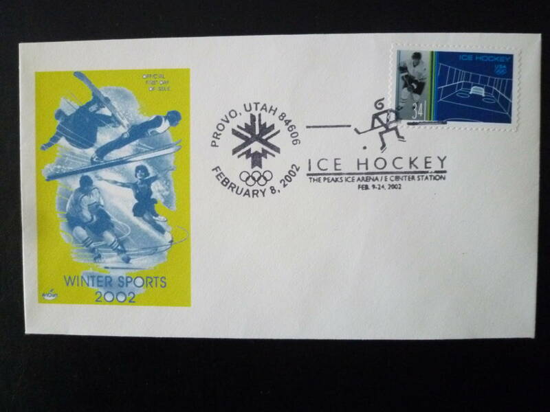 ソルトレーク オリンピック アメリカ 記念カバーＦＤＣ 切手 記念 アイスホッケー スケート ソルトレイク エンブレム 冬季 五輪