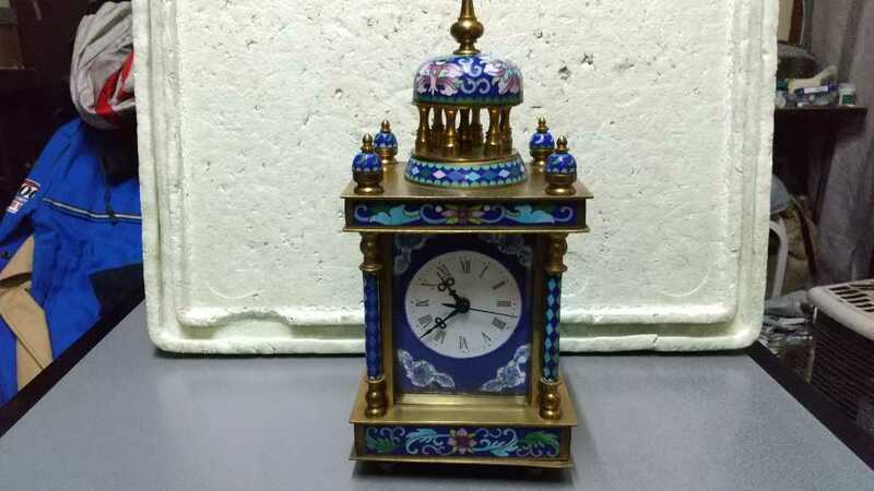 置き時計 手巻き 置時計 七宝焼 中国古玩美術 旧家買い取り品 