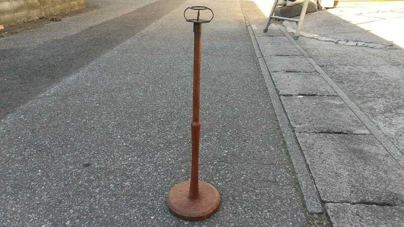 古い蝋燭たて ろうそく 昭和レトロ アンティーク 高さ63cm 木製 銅製 骨董品 古い 小道具 