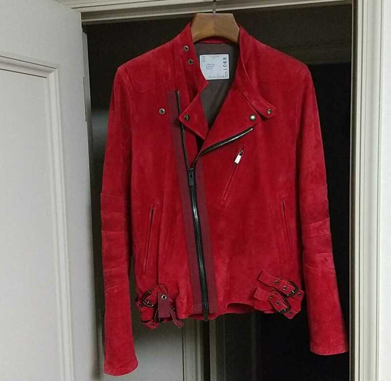 SACAI サカイ 2016ss セミダブルライダースジャケット 赤 レッド スウェード メンズ 牛革 サイズ2 M レザージャケット kolor 