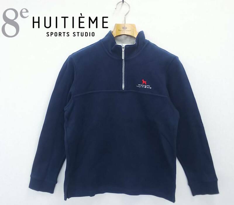 ★HUITIEME*Ｍサイズ*ハイネックカットソー*綿100％*ウィッテム*長袖Tシャツ*レディース*ネイビー　＃3357