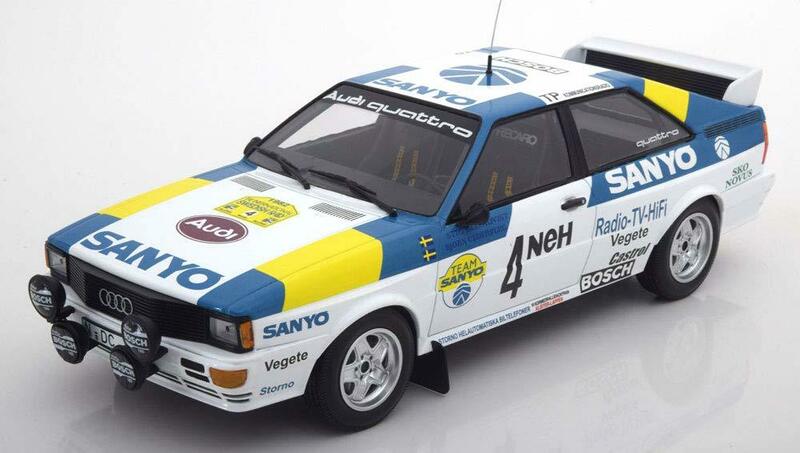 ミニチャンプス 1/18 アウディ クワトロ ラリー スウェーデン 1982 優勝 350台限定 Audi Quattro Winner Rally Sweden Blomqvist/Cederberg