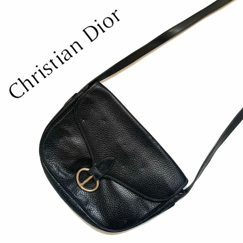 【送料無料】ChristianDior クリスチャンディオール　ショルダーバッグ 斜め掛け　ブラック　黒　レザー　CDロゴ
