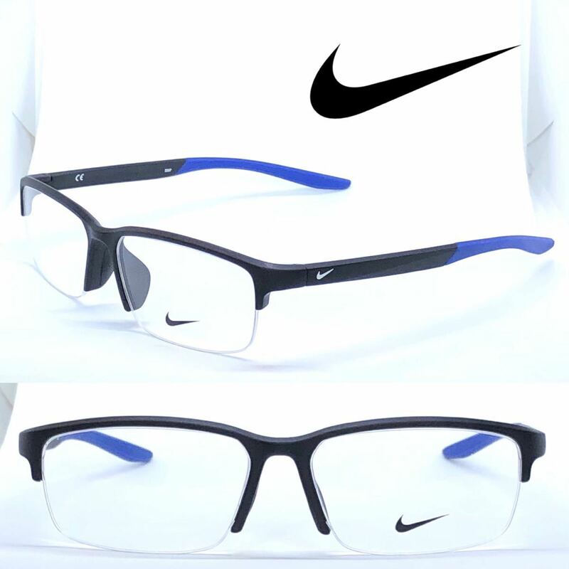 新品 送料無料 NIKE VISION VORTEX ナイキ ボルテックス メガネ フレーム 7136AF 008 ブラック/ブルー ロゴ ホワイト