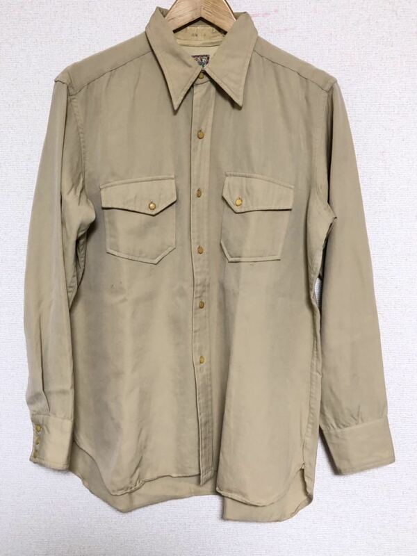McGREGOR 40S 50s 筆記体タグ 長袖シャツ M L 15 ベージュ ビンテージ シャンブレーシャツ ワークシャツ
