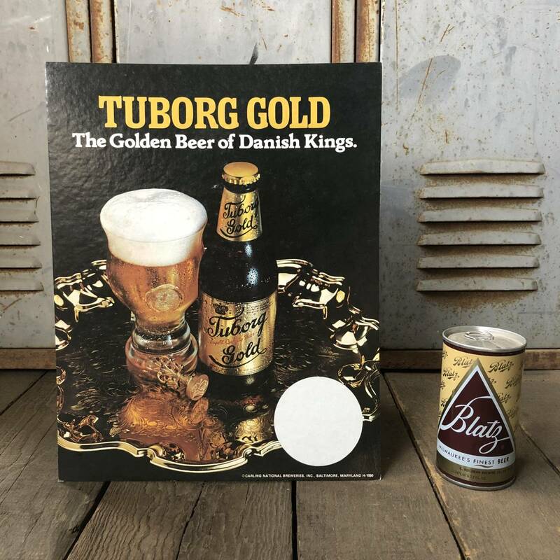 即決 TUBORG GOLD Beer ツボルグ ビール カードボードサイン パネル 看板 デッドストック ビンテージ ダイナー バー アメリカ