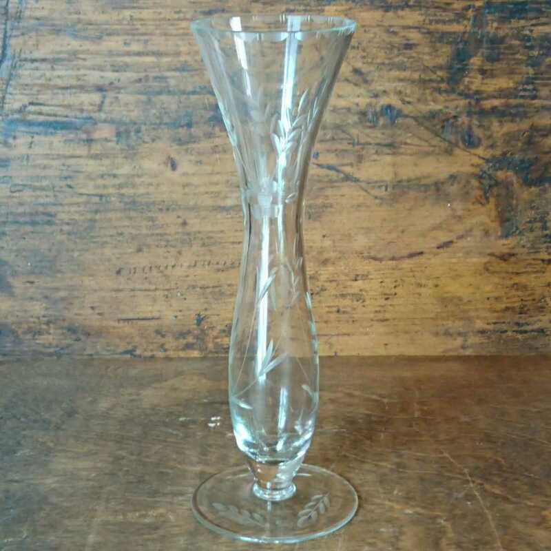 イギリスアンティーク フラワーベース ガラス 一輪挿し 花瓶 グラヴィール エングレービング
