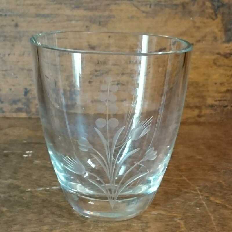 イギリスアンティーク フラワーベース ガラス 花瓶 グラヴィール エングレービング