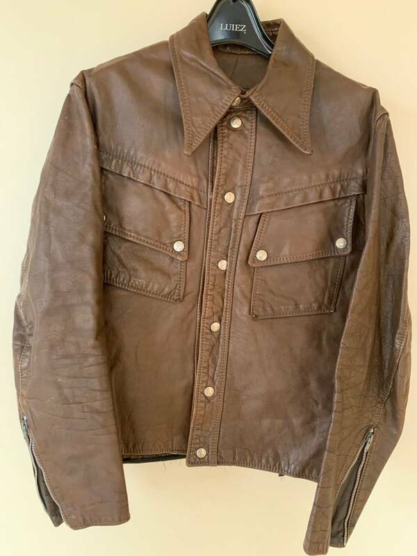 ビンテージ 黒タグ 60～70s BROOKS LEATHER ブルックス ブラウン　レザーシャツジャケット シングルライダース　36