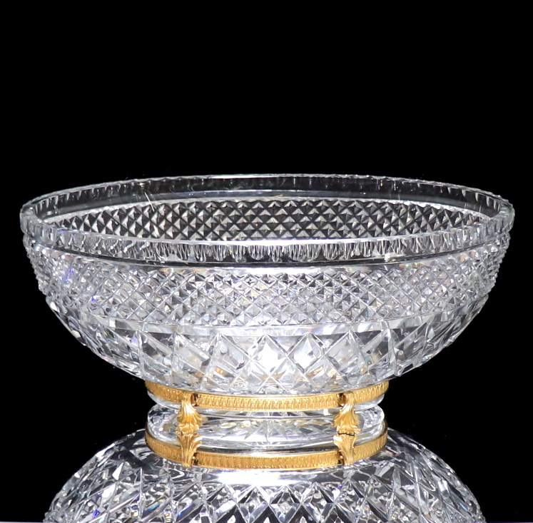 オールド・バカラ (BACCARAT) 1900年頃 ブロンズ装飾 ディアマン 35cm 3.4kg 特大 ガラス鉢 レア 希少 ボウル コンポート 切子 ギヤマン