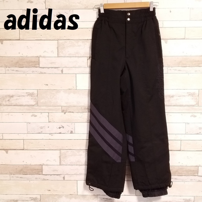 【人気】adidas/アディダス 金タグ デサント社製 刺繍ロゴ スノーウェア パンツ ブラック サイズS/9423