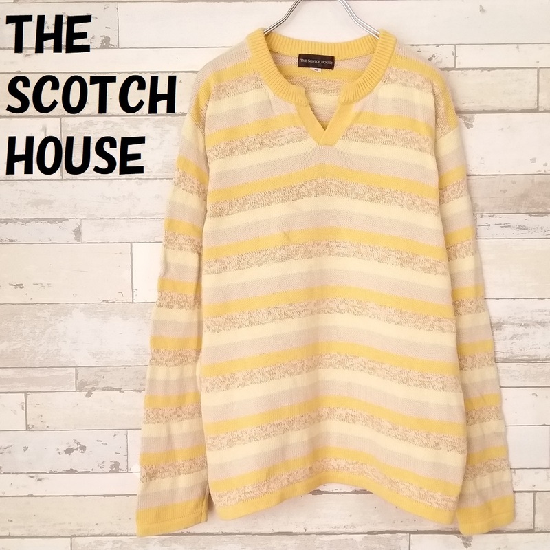 【人気】THE SCOTCH HOUSE/ザ・スコッチハウス ボーダー柄 キーネックニット 三陽商会 イエロー系 サイズM/9501