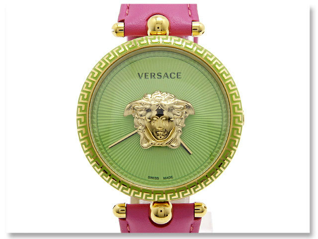 中古美品 ヴェルサーチ VERSACE 腕時計 パラッツオ エンパイヤ レディース クォーツ VCO1500.7 電池式 革ベルト ピンク メデューサ
