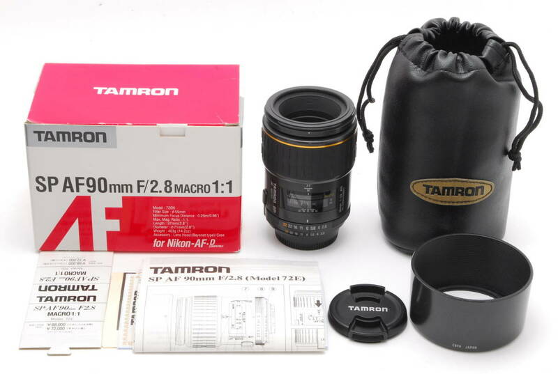 Tamron SP AF 90mm F2.8 MACRO 1:1 72E Nikon 動作も写りもOKです。概ねキレイです。 前後キャップ、フード、ポーチ、説明書類、箱付き