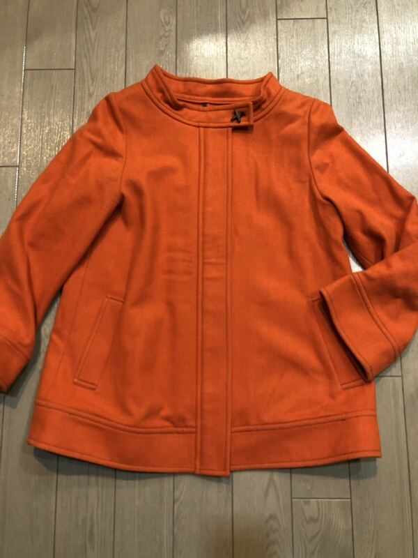 ！！断捨離3900円〜！！♪ホコモモラ　jocomomola ノーカラー コート　ショートコート　オレンジ　レディースLサイズ　42 USED♪