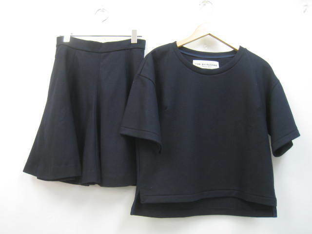 THE SHINZONE ザ シンゾーン セットアップ 上下セット ウール 半袖 カットソー サイズF ＆ ウール スカート サイズ34 ネイビー 紺 