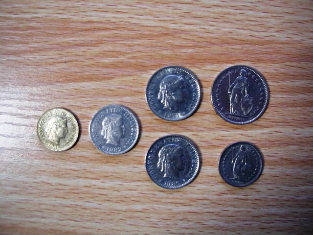 ■外国貨幣　スイス　硬貨　５種類　６枚 　HELVETIA HELVETICA■