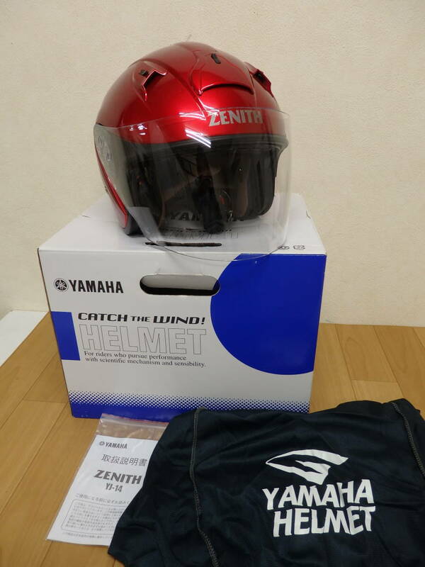 T8） YAMAHA / ヤマハ　バイクヘルメット YJ-14　ZENITH　M(57-58cm)　赤　ジェットヘルメット　収納袋付