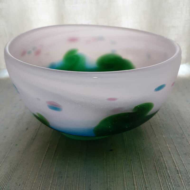 茶碗 パートドヴェール ガラス 硝子 作家物 銘あり サインあり 約13.7cm×8cm