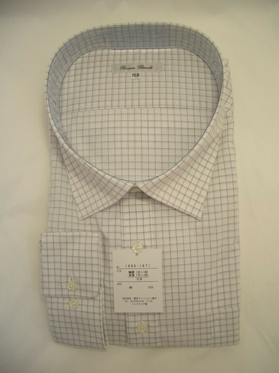 メンズワイシャツ　長袖　白×ブラック　チェック　7LB 【IY-46】