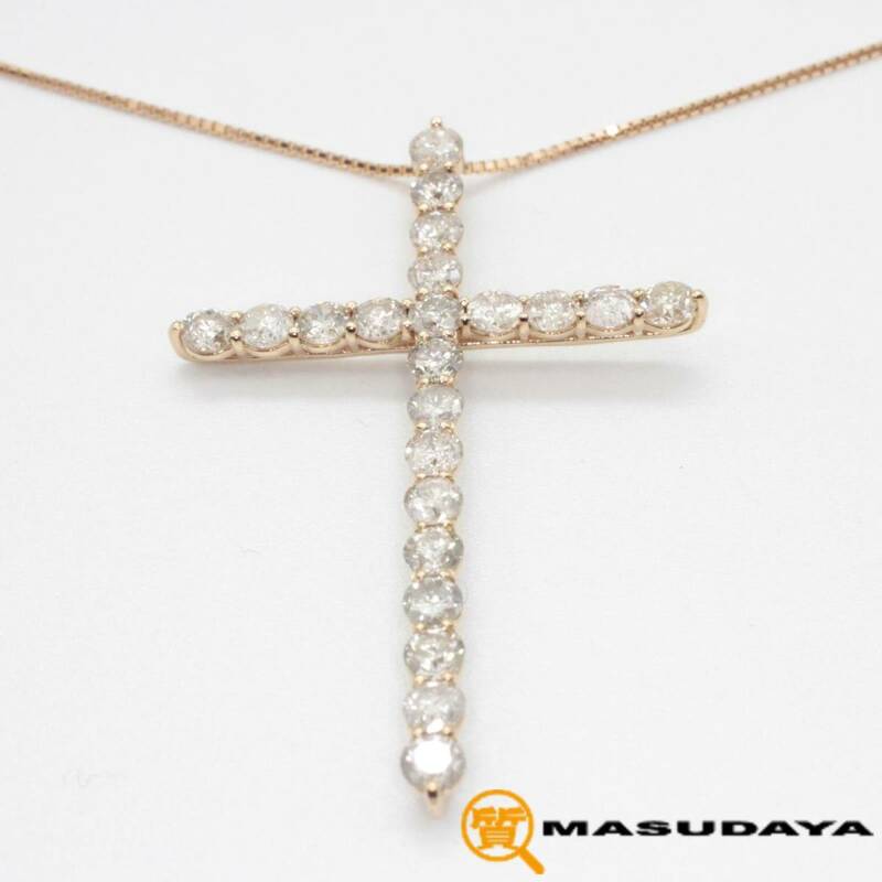 ◆◇【超美品】ダイヤモンド クロス ネックレス K18PG/D2.00ct◇◆