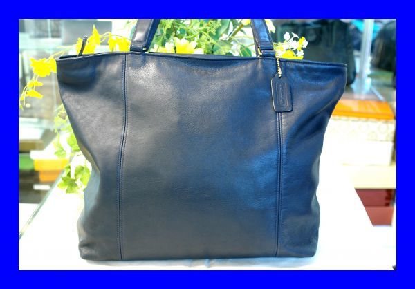 ○美品 COACH コーチ 0908-129 レザー トートバッグ ネイビー B0473