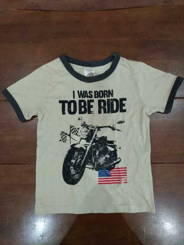 送料無料！美品！motherways(マザウェイズ)の半袖Tシャツ/バイクのイラスト/画像よりもう少し濃いベージュ/130サイズ