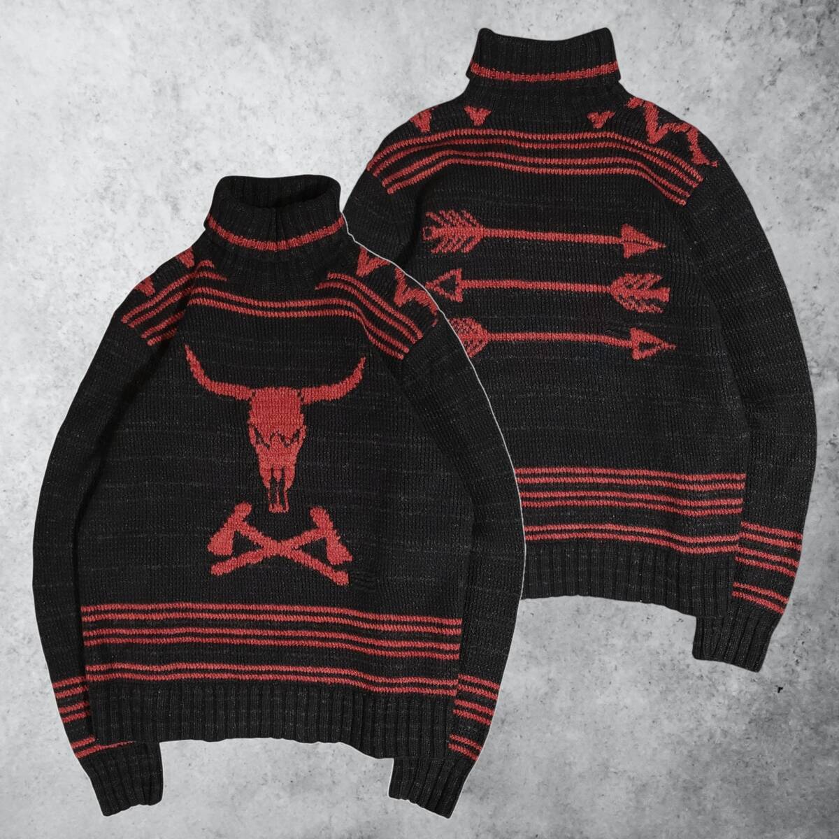 レア　クリーニング済　POLO RALPH LAUREN　ポロ ラルフローレン　カウ スカル　ネイティブ　タートルネック　ハンドニット　セーター　90S