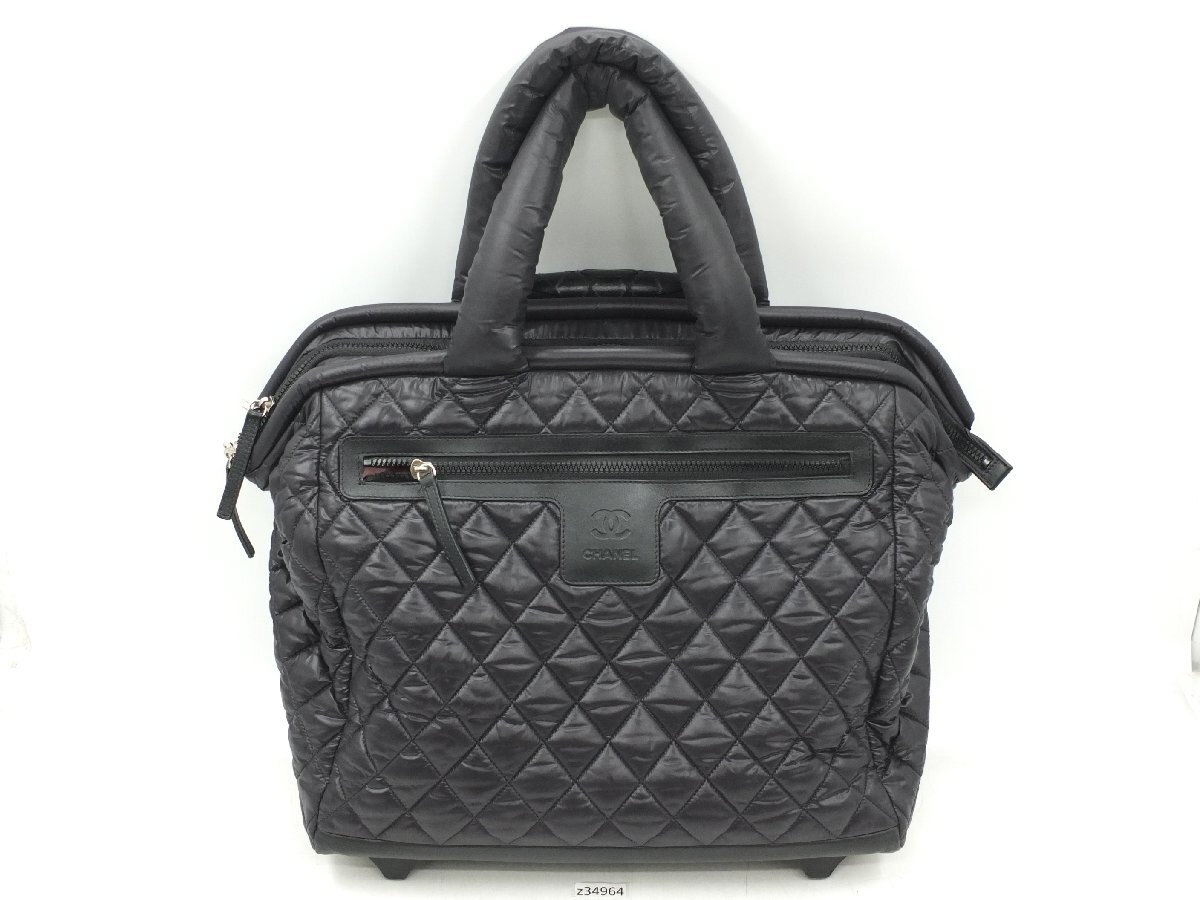 【z34964】 CHANEL シャネル ココ・コクーン キャリーバッグ ボストンバッグ ナイロン キルティング ブラック 格安スタート
