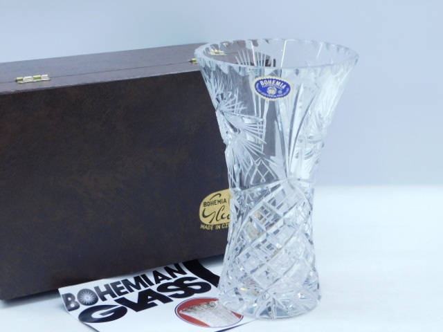 ★小2733 ボヘミアガラス 花瓶 フラワーベース BOHEMIA GLASS 硝子 ガラス クリスタルガラス インテリア 置物 92602131