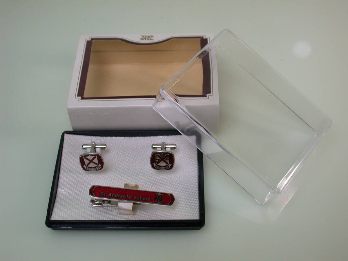 夢622．大阪 桃山学院高等学校 タイピン カフス 1993年度 卒業記念 箱/美品 st.Andrew’ｓSchool セントアンドリュース スクール