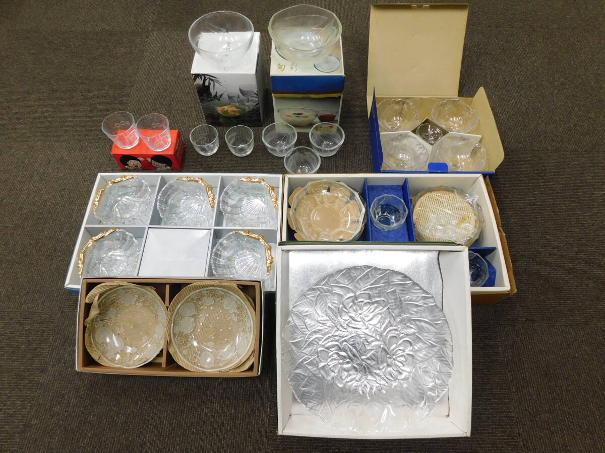 大皿 皿 食器 器 そうめん鉢 ガラスボール コップ 大量 まとめ セット ガラス皿 曾我ガラス 佐々木硝子 長谷川ガラスなど 激安1円スタート